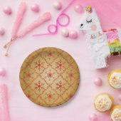 レッドクリスマススターズ金ゴールド ペーパープレート (パーティー)