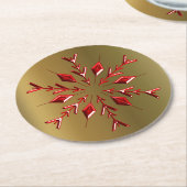 レッドクリスマススターズ金ゴールド ラウンドペーパーコースター (アングル)