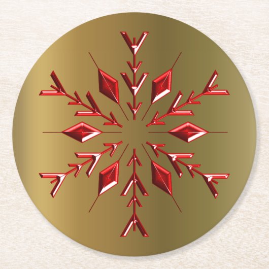 レッドクリスマススターズ金ゴールド ラウンドペーパーコースター (正面)