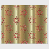 レッドクリスマススターズ金ゴールド ラッピングペーパー (フラット)