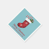 レッドクリスマスストッキングオンブルーウィズカスタム文字 スタンダードカクテルナプキン (角)