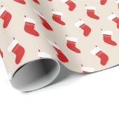 レッドクリスマスストッキングパターン包装紙 ラッピングペーパー (ロールコーナー)