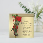 レッドクリスマスストッキングレッド金ゴールドクリスマスパーティー 招待状 (スタンド正面)