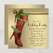 レッドクリスマスストッキング企業のクリスマスパーティー 招待状 (正面/裏面)