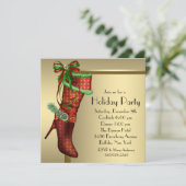 レッドクリスマスストッキング企業のクリスマスパーティー 招待状 (スタンド正面)