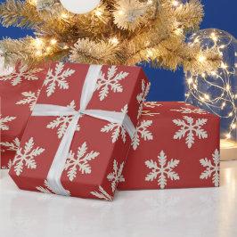 レッドクリスマススノーフレークパタン ラッピングペーパー