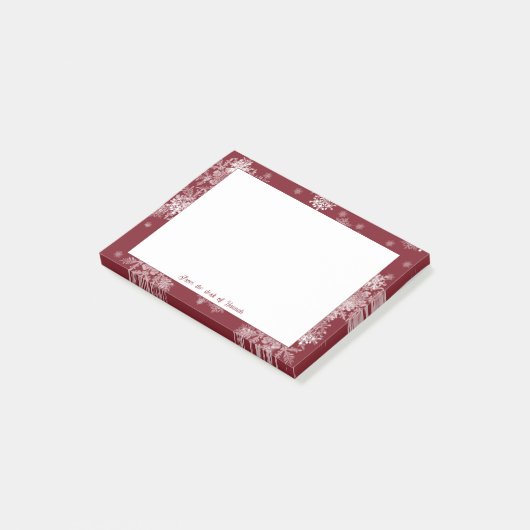 レッドクリスマススノーフレークパーソナライズされたノート ポストイット (アングル)