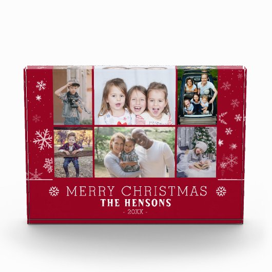 レッドクリスマススノーフレークファミリー6フォトコラージュ フォトブロック (正面)