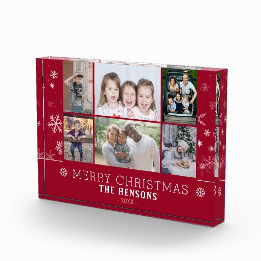 レッドクリスマススノーフレークファミリー6フォトコラージュ フォトブロック (右)