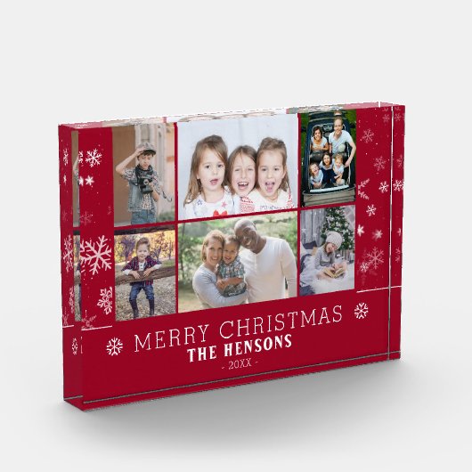 レッドクリスマススノーフレークファミリー6フォトコラージュ フォトブロック (左)