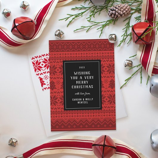 レッドクリスマスセータパターン(の模様が)あるーホリデーカード