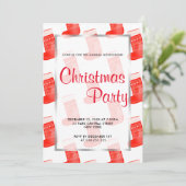 レッドクリスマスソックスかわいいパターンホリデーパーティー 招待状 (スタンド正面)
