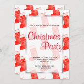 レッドクリスマスソックスかわいいパターンホリデーパーティー 招待状 (正面/裏面)