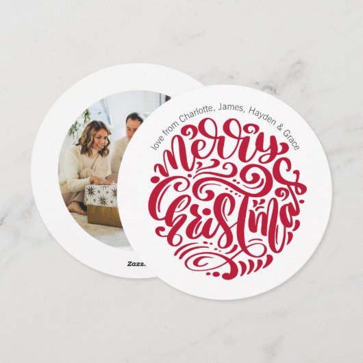 レッドクリスマスタイポグラフィパーソナライズされた写真 シーズンカード (正面/裏面)
