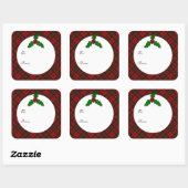 レッドクリスマスタータンチェックホリーtwigあなたのテキストギフトラベル スクエアシール (シート)