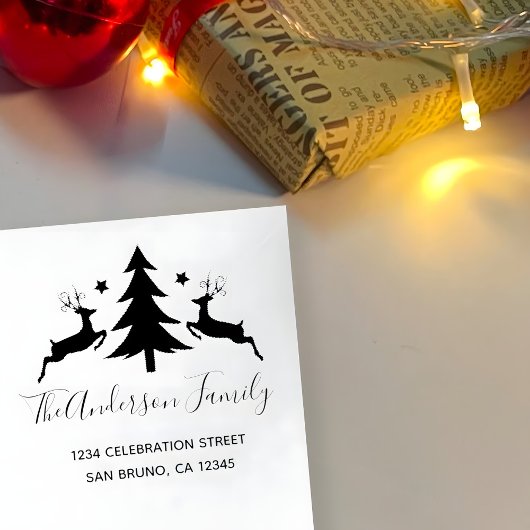 レッドクリスマスツリーとトナカイ差出人住所 セルフインキングスタンプ