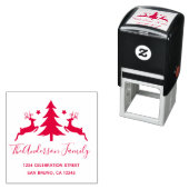 レッドクリスマスツリーとトナカイ差出人住所 セルフインキングスタンプ (インサイチュ)