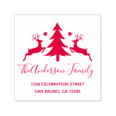 レッドクリスマスツリーとトナカイ差出人住所 セルフインキングスタンプ (デザイン)