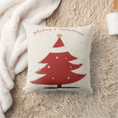 レッドクリスマスツリーのグラフィックとミニマルなベージュ クッション (ブランケット)
