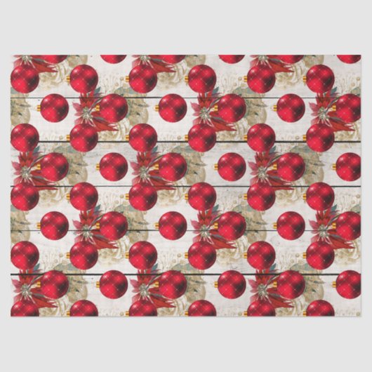 レッドクリスマスツリーオーナメントオンウッドデコページ 薄葉紙 (正面)