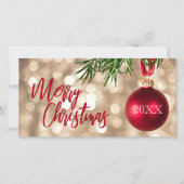 レッドクリスマスツリーオーナメントフラットホリデーカード シーズンカード (正面)