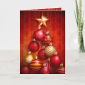 レッドクリスマスツリーオーナメント折り畳みビジネス シーズンカード (正面)