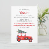 レッドクリスマスツリーカー引っ越しましたホリデーカード (スタンド正面)