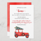 レッドクリスマスツリーカー引っ越しましたホリデーカード (正面/裏面)