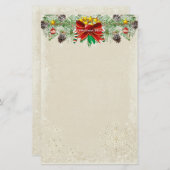 レッドクリスマスツリースターズスノーフレークガーランド 便箋 (正面/裏面)