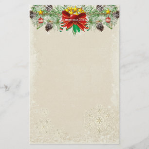 レッドクリスマスツリースターズスノーフレークガーランド 便箋