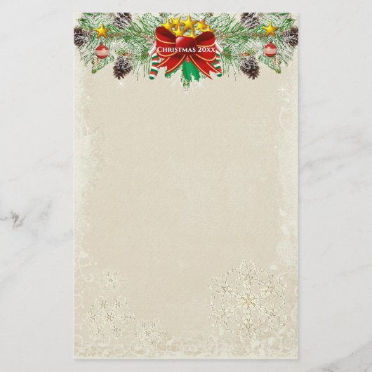 レッドクリスマスツリースターズスノーフレークガーランド 便箋 (正面)