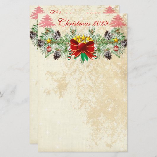 レッドクリスマスツリースターズダ動揺してムスクガーランド 便箋 (正面/裏面)