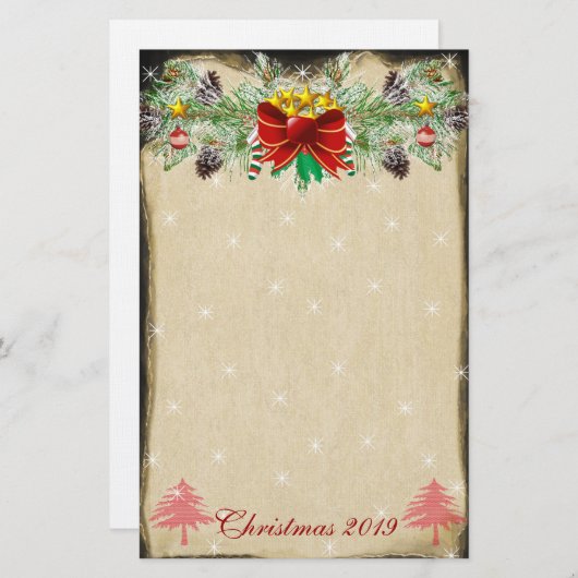 レッドクリスマスツリースターズライトガーランド 便箋 (正面/裏面)