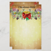 レッドクリスマスツリースターズ金ゴールドライトガーランド 便箋 (正面/裏面)