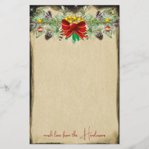 レッドクリスマスツリースターズ金ゴールドライトガーランド 便箋