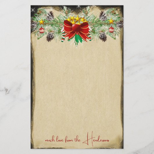 レッドクリスマスツリースターズ金ゴールドライトガーランド 便箋 (正面)