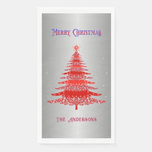 レッドクリスマスツリースノーフレーク名前をカスタムするシルバー (正面)