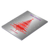 レッドクリスマスツリースノーフレーク名前をカスタムするシルバー ノートブック (左側)