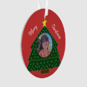 レッドクリスマスツリーフォトオーナメント オーナメント (正面)
