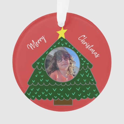 レッドクリスマスツリーフォトオーナメント オーナメント (正面)