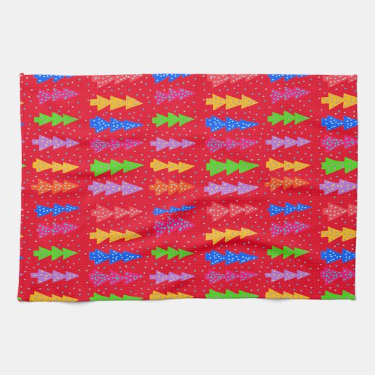 レッドクリスマスツリーポップ・アートのアート キッチンタオル (横)