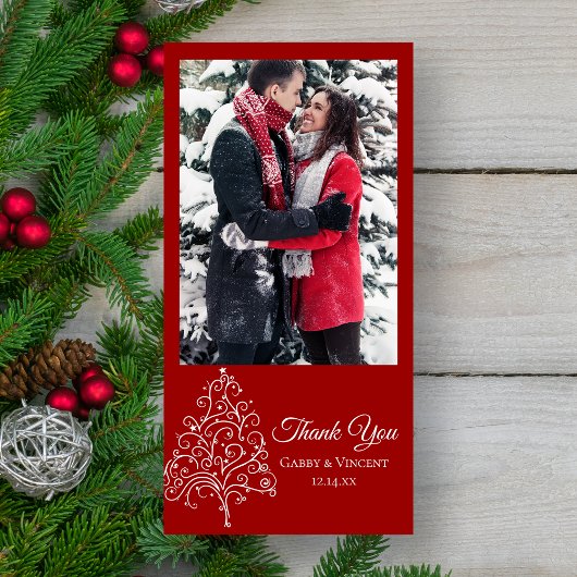レッドクリスマスツリー冬の結婚式ありがとう サンキューカード