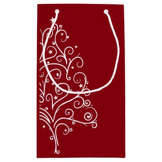 レッドクリスマスツリー冬の結婚式ありがとう スモールペーパーバッグ (裏面)