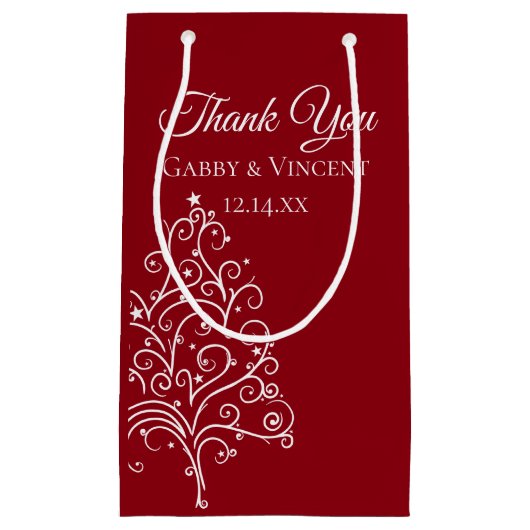 レッドクリスマスツリー冬の結婚式ありがとう スモールペーパーバッグ (正面)