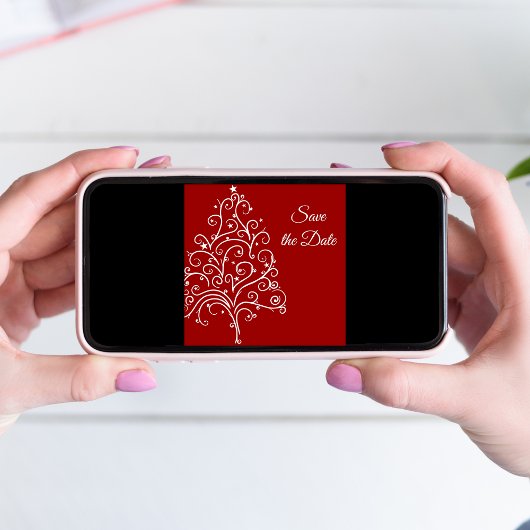 レッドクリスマスツリー冬の結婚式の日付を保存 セーブザデート