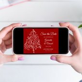 レッドクリスマスツリー冬の結婚式の日付を保存 招待状