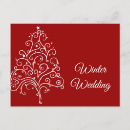 レッドクリスマスツリー冬の結婚式の日付を保存 案内ポストカード