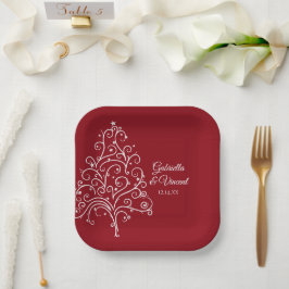 レッドクリスマスツリー冬の結婚式 ペーパープレート