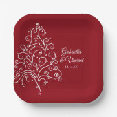 レッドクリスマスツリー冬の結婚式 ペーパープレート (正面)