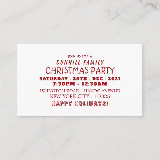 レッドクリスマスツリー、クリスマスパーティーチケット招待状 エンクロージャーカード (裏面)